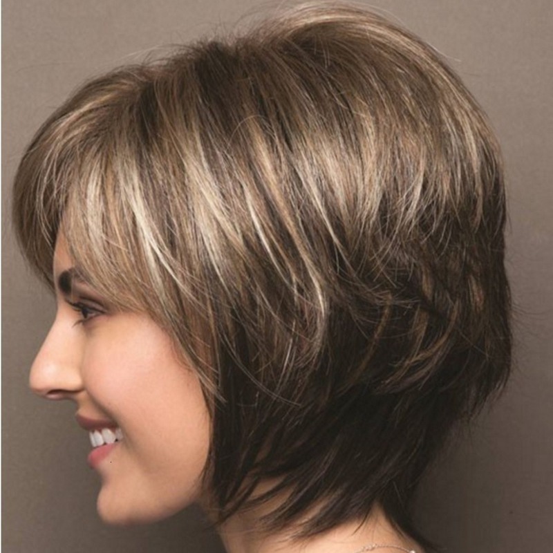 Capable and Fashionable Women's Wig Mixed Color Slightly Curly Air Bangs Short Hair