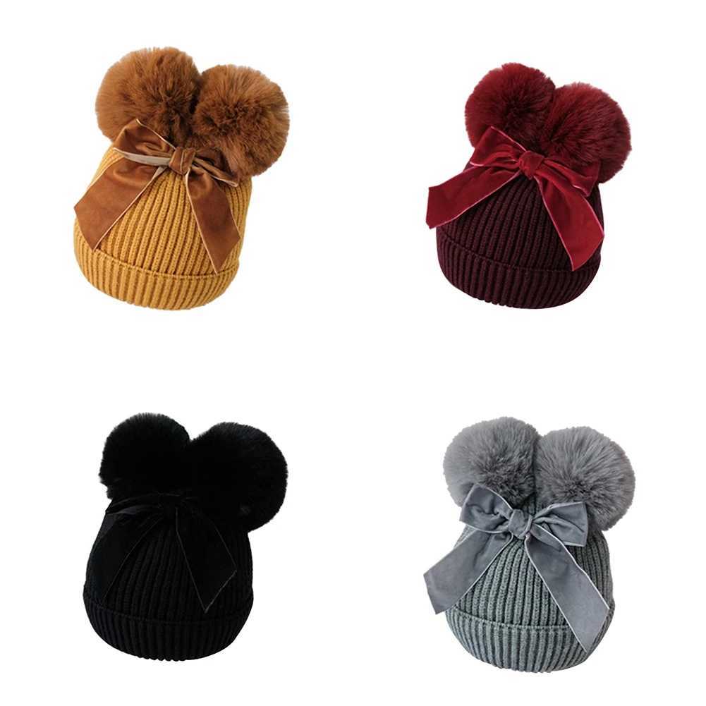 2020 Infant Kids Baby Girl Hats Winter Stuff Double Pompom Balls Warm Thicker Beanie Cap Hat Z251029