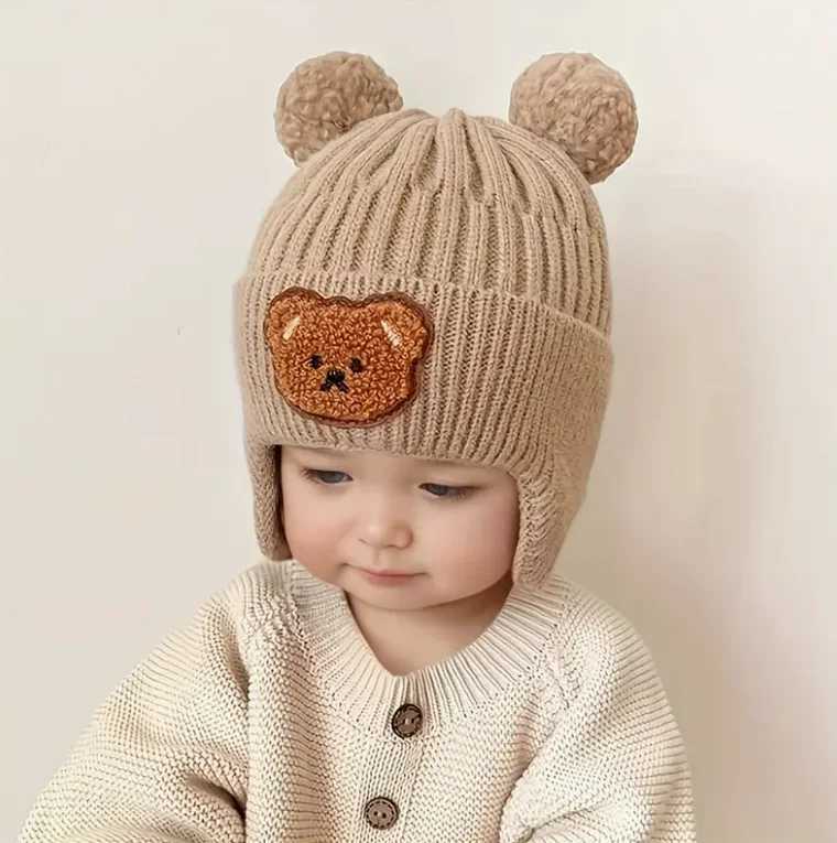Winter Baby Beanie Cartoon Bear Ear Protection Knitted Hat Suitable for Toddling Boys and Girls Z251029