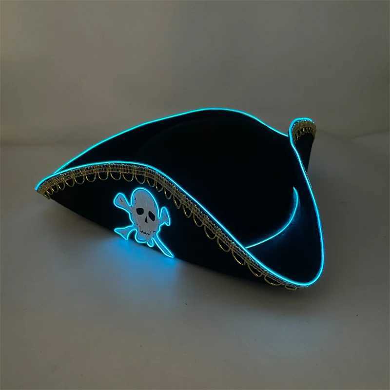 Funny Glowing Black Pirate Hat Nautical Theme LED Light Up Hat Cosplay Luminous Cap For Adult Halloween Carnival Costume Props Z251029