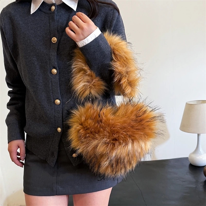 High Quality VELOUR Bag For Women Fashion Underarm Shoulder Bags Winter Warm Faux Fur Handbag Purse Tote Clutch Bag 240909