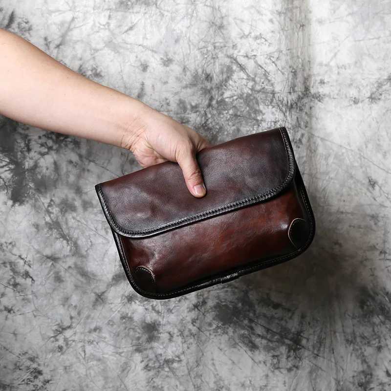 NZPJ Mens Shoulder Bag Genuine Leather Messenger Bag Top Layer Cowhide Casual Clutch Vegetable Tanned Leather Satchel Bag J251025