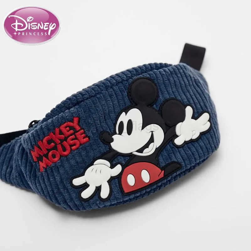 Disney blue embroidered Mickey Mouse cute mini crossbody bag corduroy fabric childrens small waist bagXJ250923
