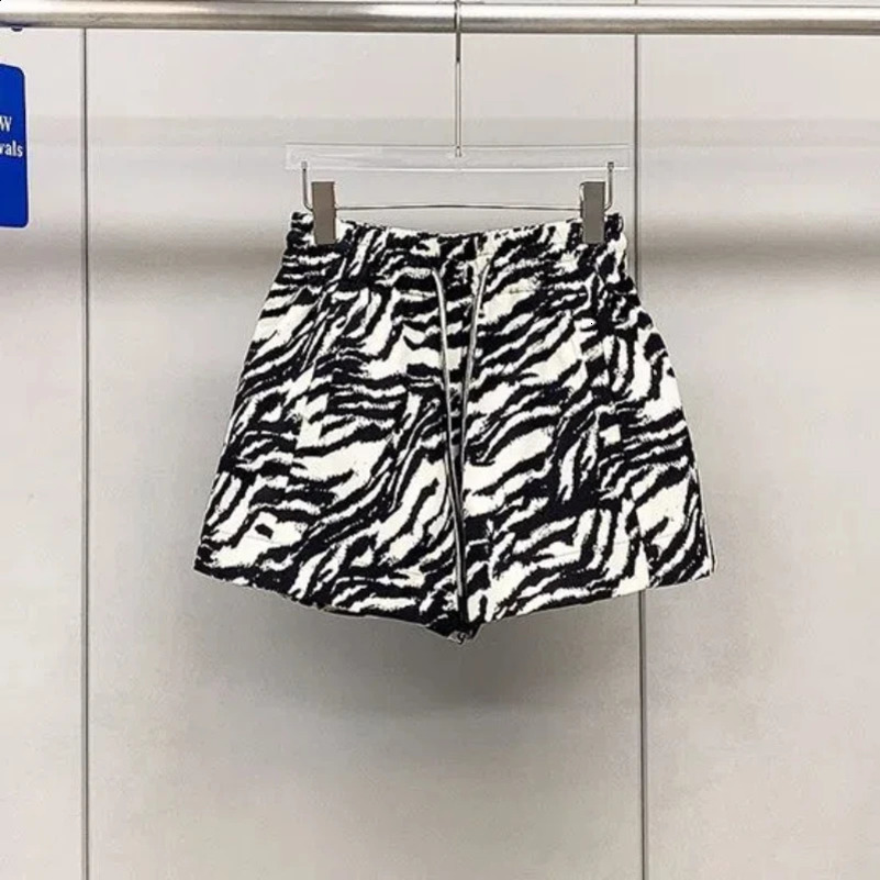 Fashion Shorts Summer Elastic Waist Drawstring Loose Slimming Zebra Pattern A-line Wide-leg Pants Trendy 250313
