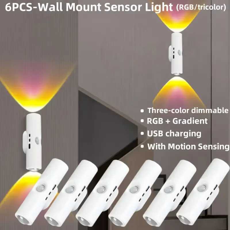 1246pcs Wall Mounted Induction Light LED Smart Light USB Rechargeable Dimmable Bedroom Night Light Indoor Living Room C251124