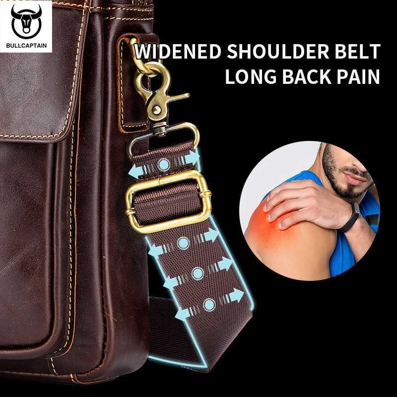 BULLCAPTAIN Mens Leather Shoulder Bag Retro Business Crossbody Bag Large Capacity Fashion Casual Youth Student Handbag J251025