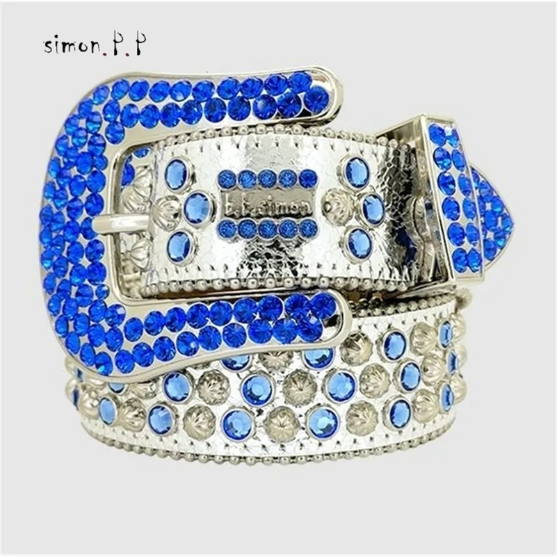 Bb Belt Simon Belt for Men Women Shiny Diamond Belt Black on Black Blue White Multicolour with Bling Rhinestone As Gift 250102