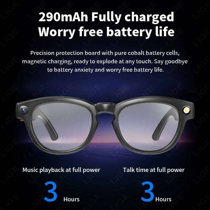 LIGE Smart 800W HD Camera Video Recording Glass Bluetooth Call 290Mah Battery Voice Assistant AI Glasses For Android Ios