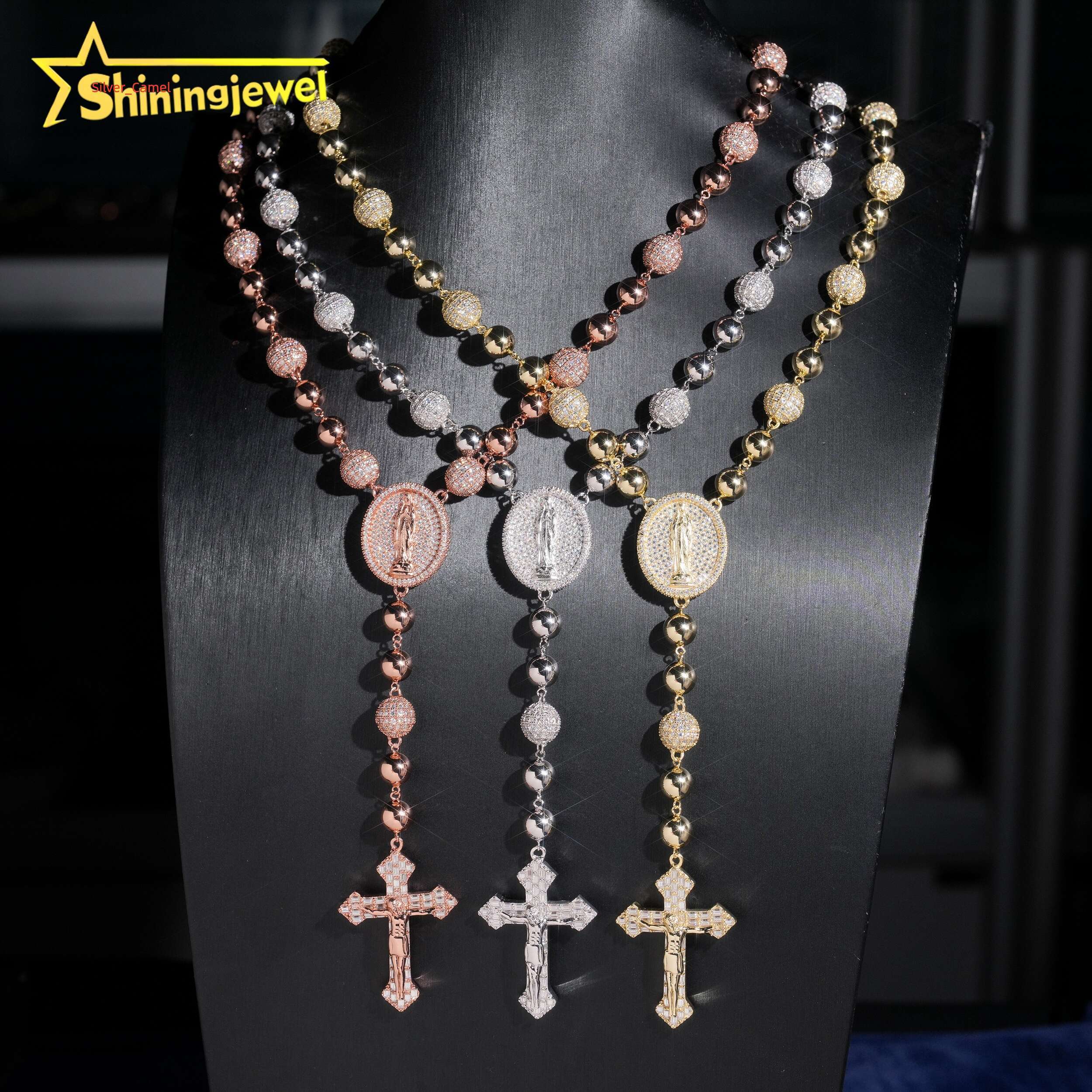 Ready Stocks Cross Pendant Chain Moissanite Tennis Cross Bead Chain Moissanite 925 Silver Religious Jewelry