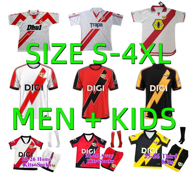FALCAO JAMES 24 25 26 Rayo Vallecano soccer jerseys 94 95 97 98 01 02 Retro third CARCIA PALAZON CAMELLO SANCHEZ MARTIN TREJO 2025 2026 Player men kids football shirt