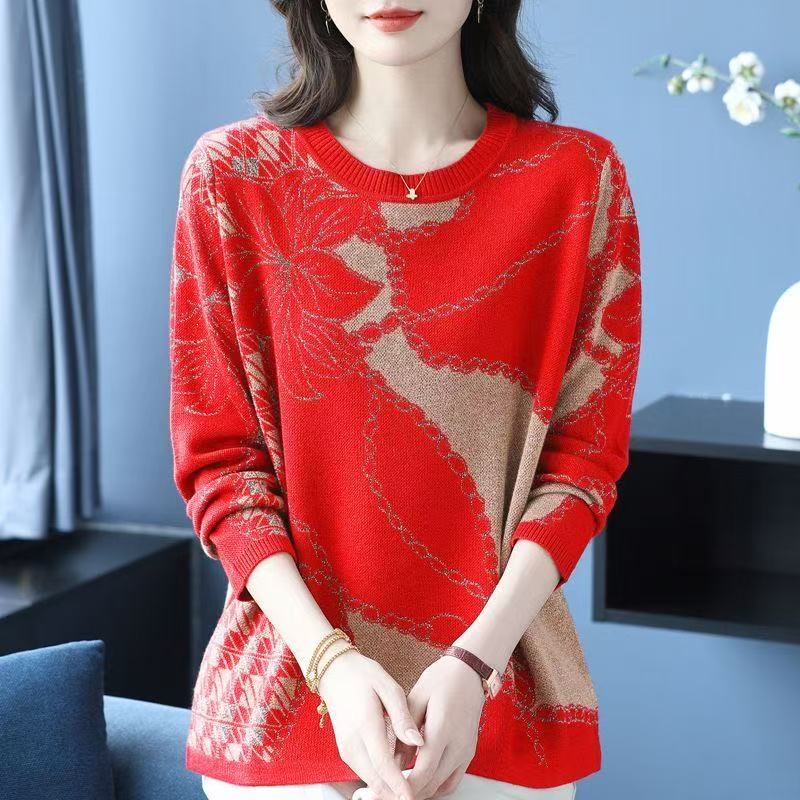 plus size women's new long sleeve high waist printed banquet dress mid-length skirt D02641