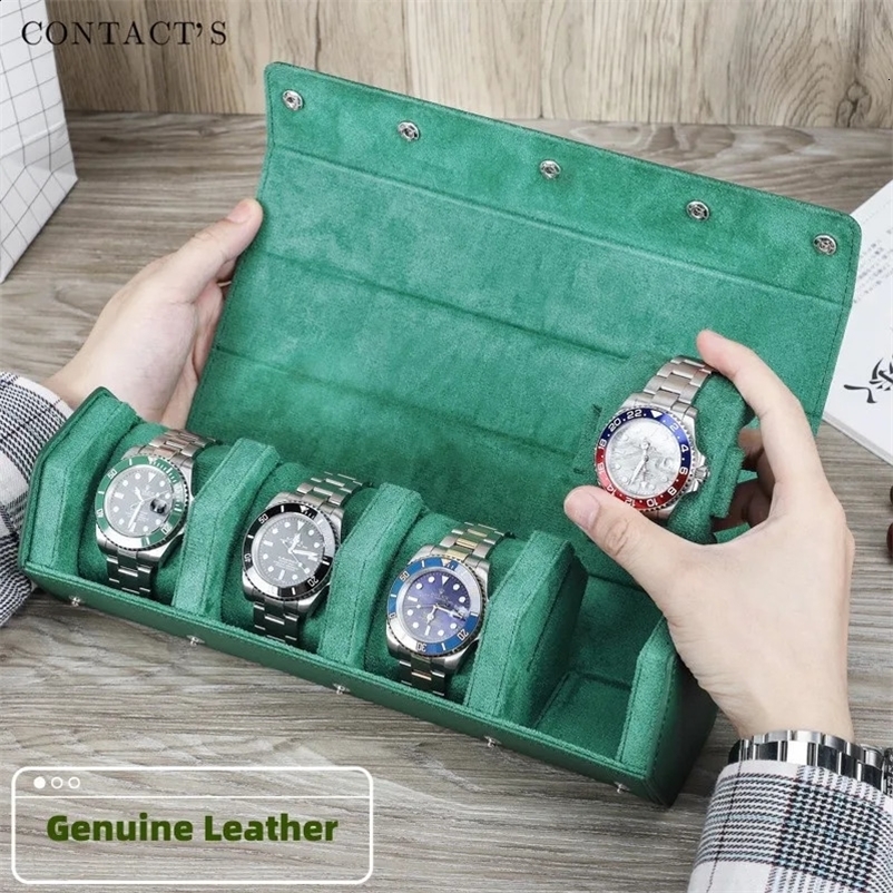 2/3/4 slot watch roll box genuine leather watch travel roll box jewelry storage organizer anti drop leather portable watch box 241105bj