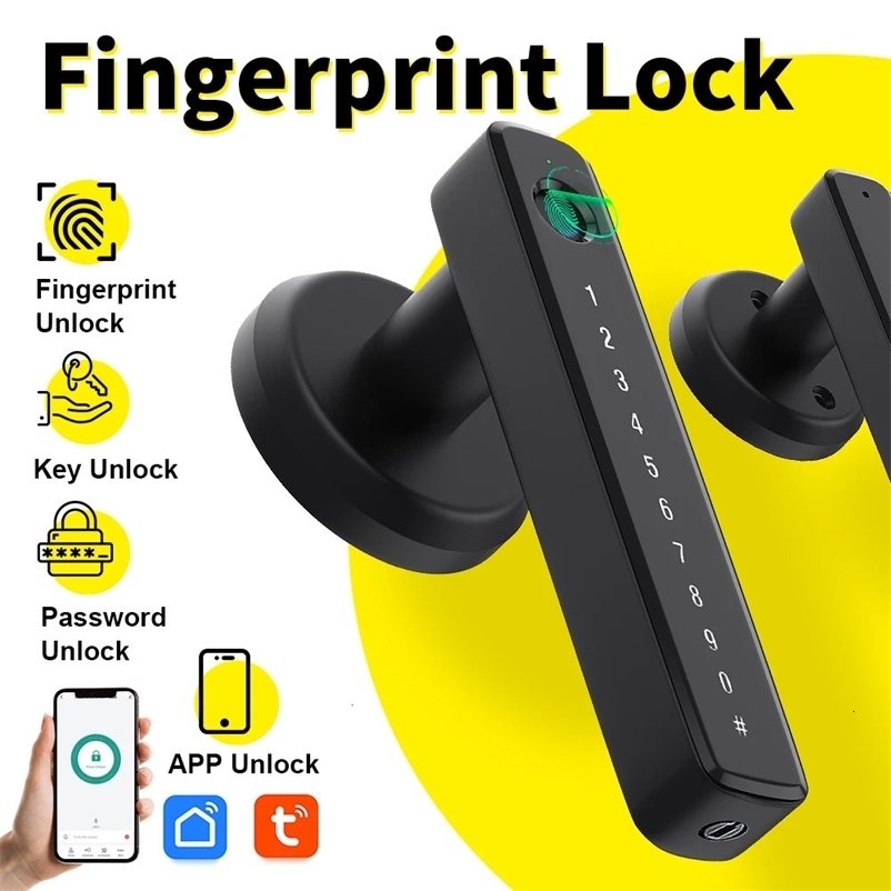 Tuya Remote Control Smart Fingerprint Password Lock Electric Biometrics Code Number Single Door With Key 240603bj