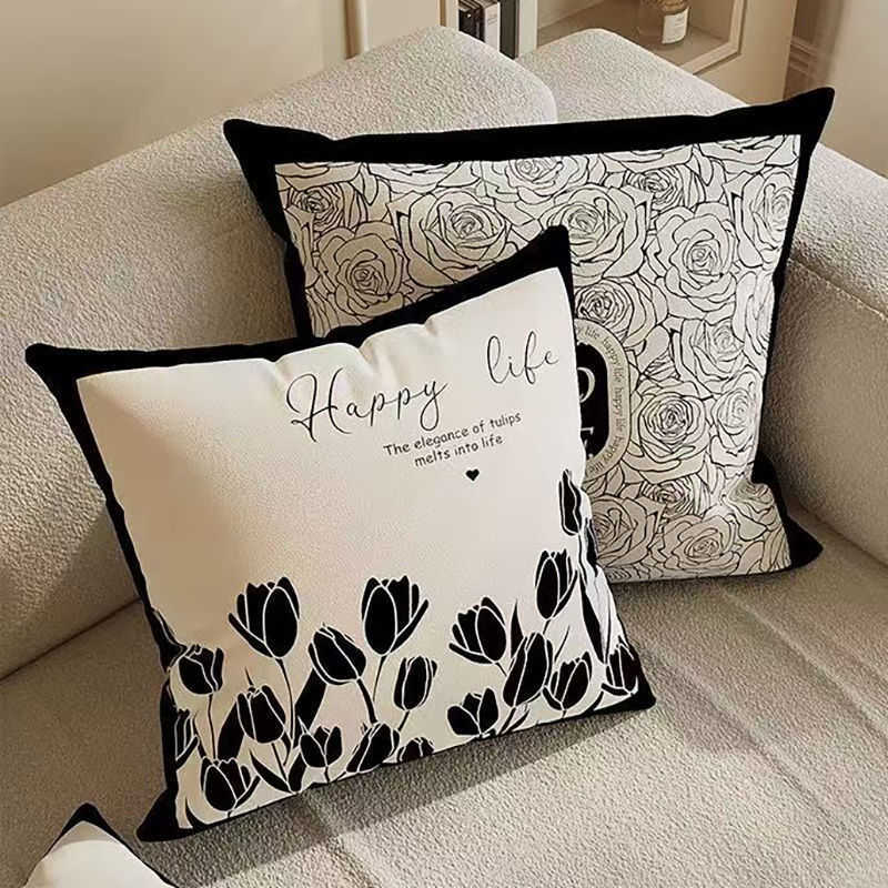 Nordic Light Luxury Design Pillow French Style Pillow Black and White Abstract Art Sofa Cushion Bedroom Cushion Pad C250923