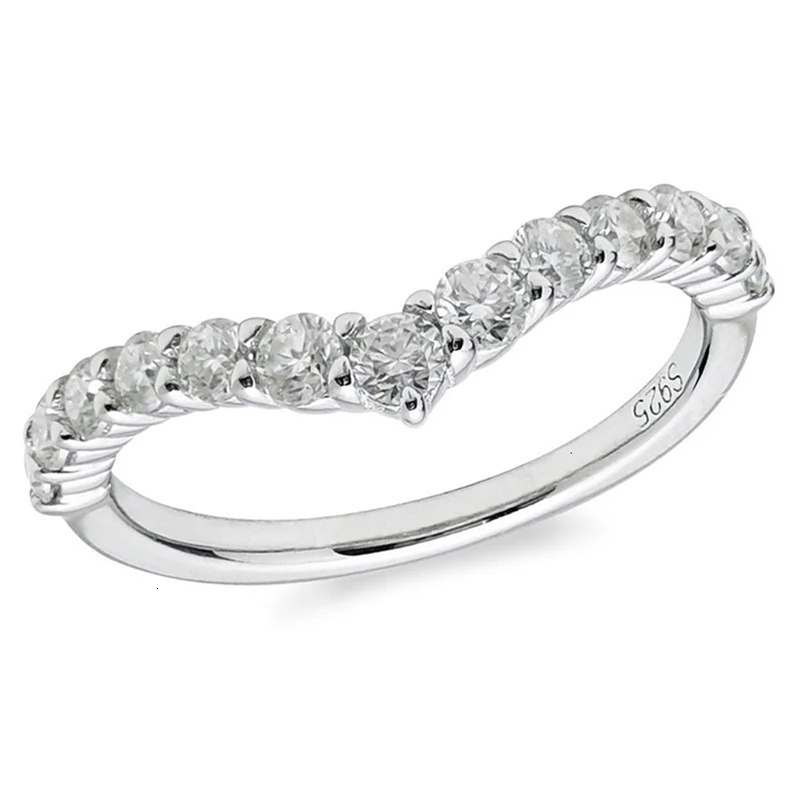DEZO Wedding Band Solid 925 Sterling Silver V Curved Half Band Rings For Women Fashion Stacking 240624