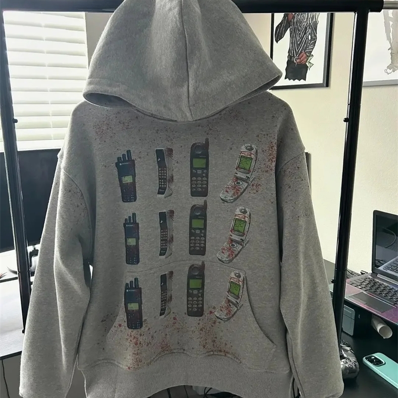 Harajuku Beiri Bloody Service Phone Hoodies Women Streetwear Oversized Hoodie Y2k Top Sweatshirt Casual Tracksuit Men Clothing 240822