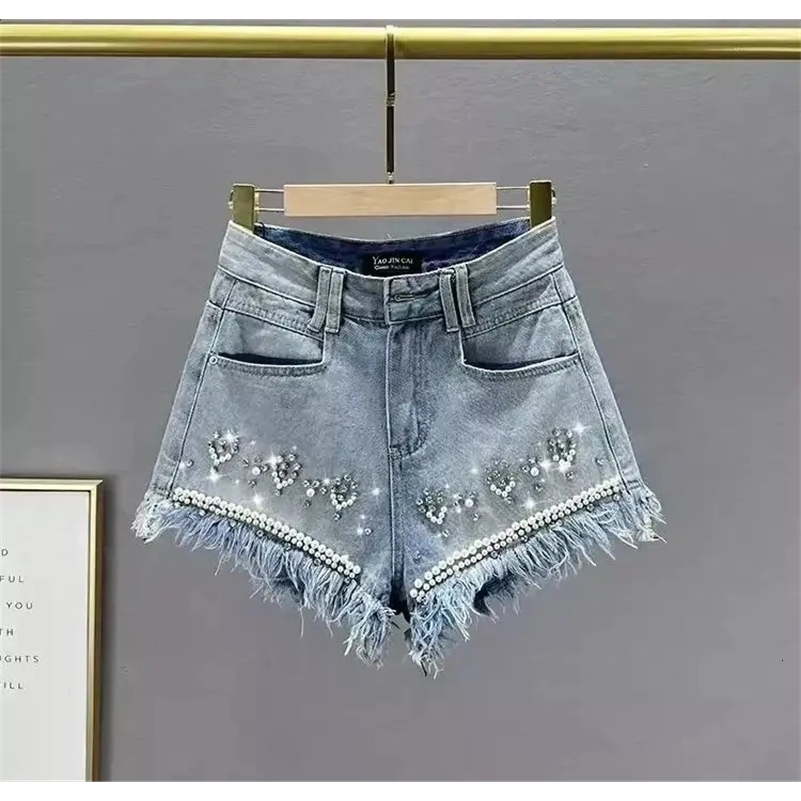 Fashion Diamond Hole Denim Shorts Summer 2024 Womens Sexy High Waist Jeans Booty Shorts 240820