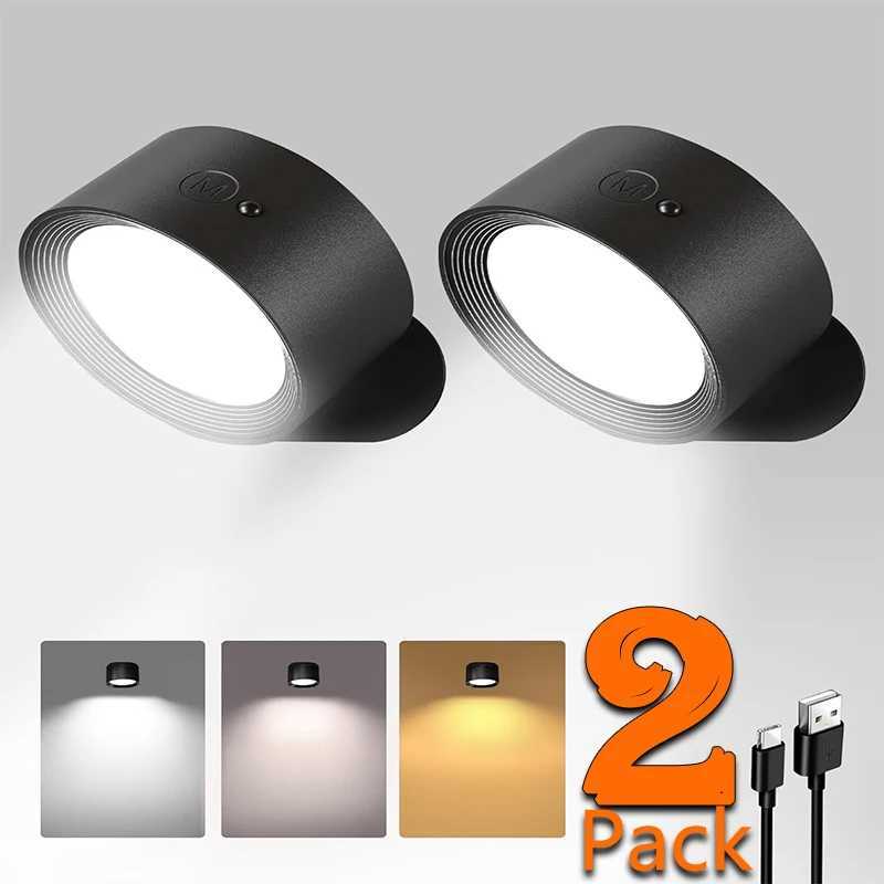 LED Wall Mounted Lights Rechargeable Sconces Lamp 3 Color Temps Touch 360Rotation Dimmable Cordless Light C251124