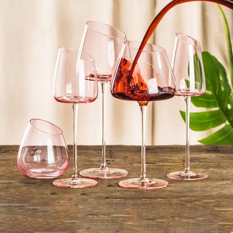 French Pink Flamingo Wine Glasses Set Crystal Glass Goblet Creative Inclined Mouth Concave Bottom Clear Champagne Wine Cup Blue 240913