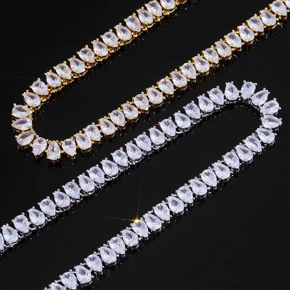 NUOAY New Style Teardrop Shaped Tennis Chain Necklace for Women Silver Plated Sparkling Moissanite Iced Out Chain Fine Jewelry Gift