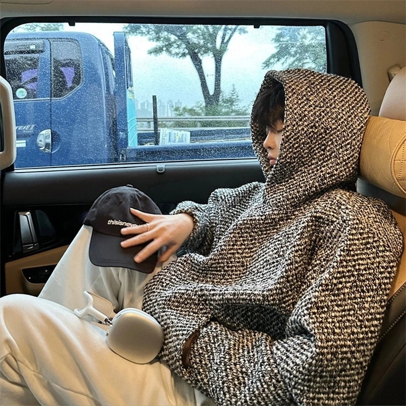 Autumn Clothing Mens Harajuku Texture Hooded Sweatshirt Casual Fashion Long Sleeve Vintage Pocket Hoodie 240826