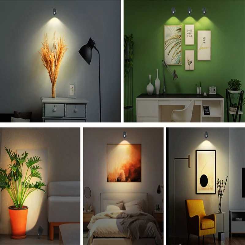 LED Wall Mounted Lights Rechargeable Sconces Lamp 3 Color Temps Touch 360Rotation Dimmable Cordless Light C251124