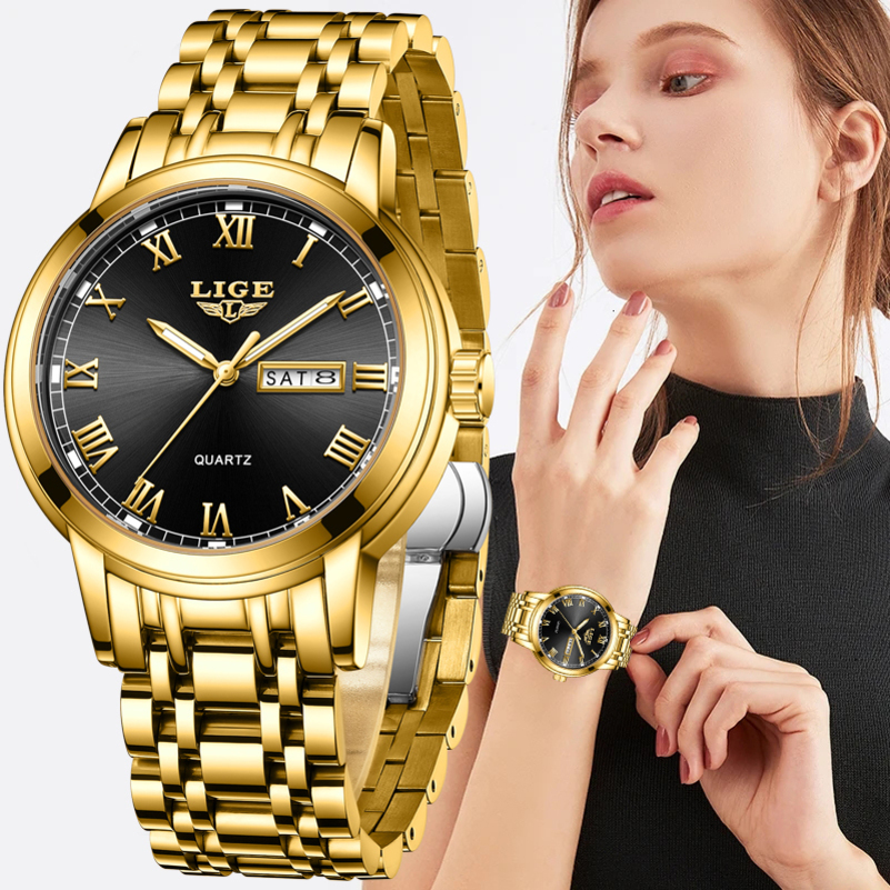 Wristwatches LIGE Gold Watch Women Watches Ladies Creative Steel Womens Bracelet Watches Female Waterproof Clock Relogio Feminino 230729