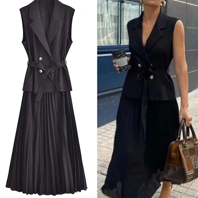 TRAF Corset Dress Women Pleated Vests Long Dresses for Women Sleeveless Office Party Dress Ruched Midi Evening Dresses 240822