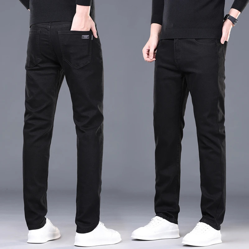 Spring and Summer Mens Jeans Simplified Korean Edition Slim Fit Straight Leg Versatile Shaped Mid Waist Elastic Mens Jeans 250116