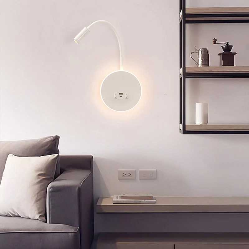AC 100240V Modern LED Reading Wall Lamp Gooseneck Besides Lamp with 21A USB TypeC Charging Port for Bedroom Living Room C251124
