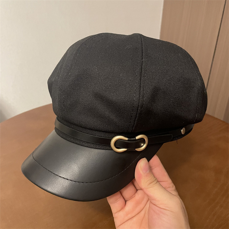 Octagonal Beret Hat for Women Spring and Autumn Newsboy Cap Casual Versatile Black Navy Hat Trendy FaceSlimming 250912