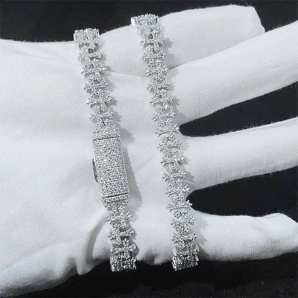 8MM Cross Cuban Chain VVS Moissanite Hip Hop Bracelet 925 Silver for Men and Women Cross Cuban Bracelet for Men and Women