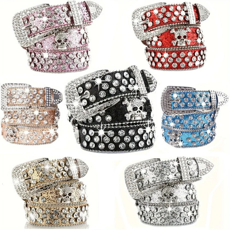 Stylish Rhinestone Western Cowgirl Style Y2K Belt Sparking Pu Leather BB Belts Jeans Dress Accessories For Women 250227