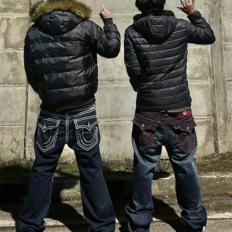 Y2K Fashion Embroidered Solid Color Jeans Men Street Harajuku Hip Hop Gothic Casual Jeans Couple High Waist Wide Leg Pants 240824