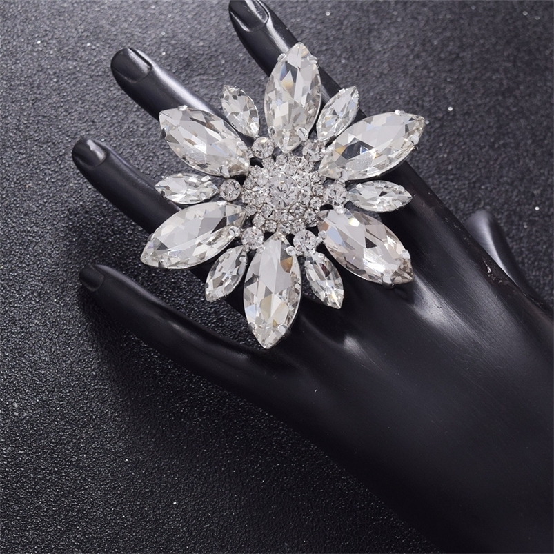 Solitaire Ring 7.2cm big size shiny glass rhinestones women ring adjustable crystal black wedding jewelry Stage Festival accessories 230810