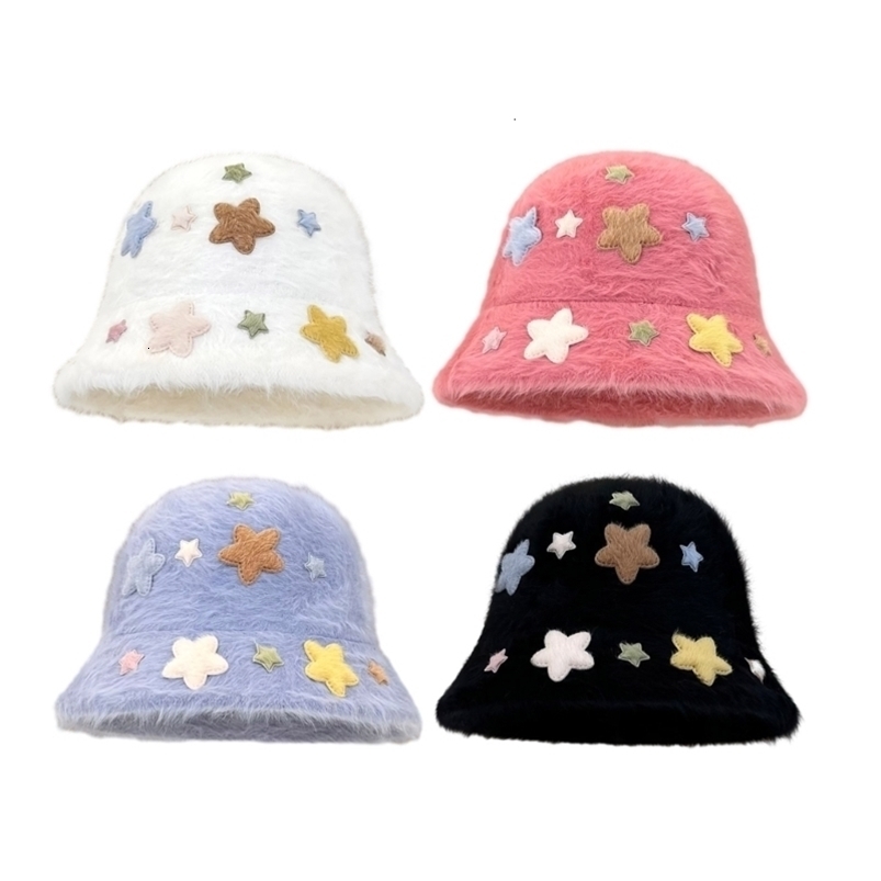 Wide Brim Hats Bucket Hats Plush Hat for Women Soft Beanie Hat Embroidery Hat Y2K Female Hat Girls Beachhat Powear Fisherman Cap 230824
