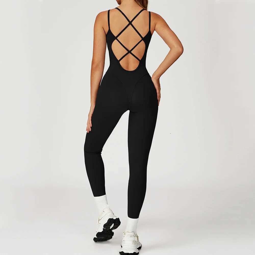 Fitness Jumpsuit Sexy Cross back OnePiece Yoga Suit Belly Tightening Workout Set Stretch Bodysuit Gym Clothes Women Sportswear W250923
