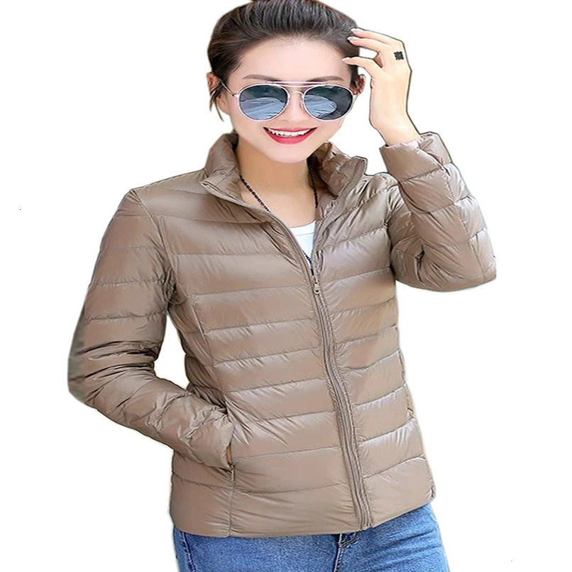 Womens 90% white duck down jacket womens ultra-thin duck down jacket autumn warm vertical collar hiking portable 241112