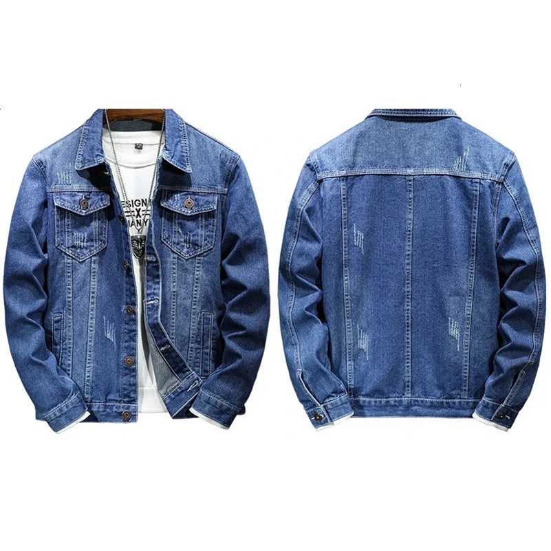 Denim Jacket Men Coats Turn Down Collar Coat Full Sleeve Casual Loose Regular Single Breasted Simple Jackets Autumn Winter 250409