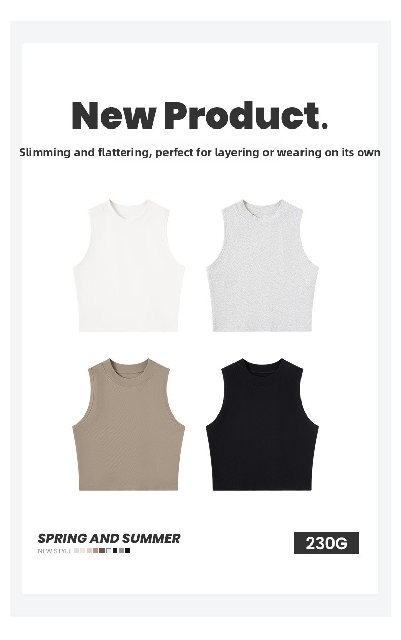 Women's French-Style Crew Neck Tank Top - Sweet & sexy, Tight-Fit, Anti-Slip, Sleeveless Crop Top for Summer-1039T