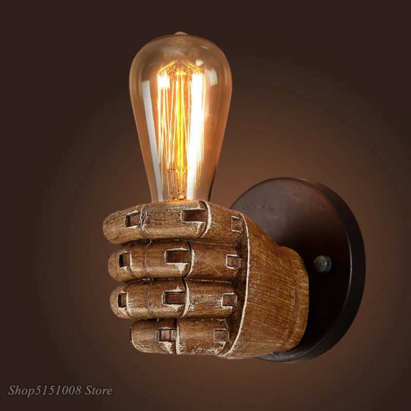 Retro Right Hand Fist Resin Wall Lamp Loft Industrial Wind Decoration Antique Wall Light E27 Bedroom Light Sconce Led Fixtures C251124