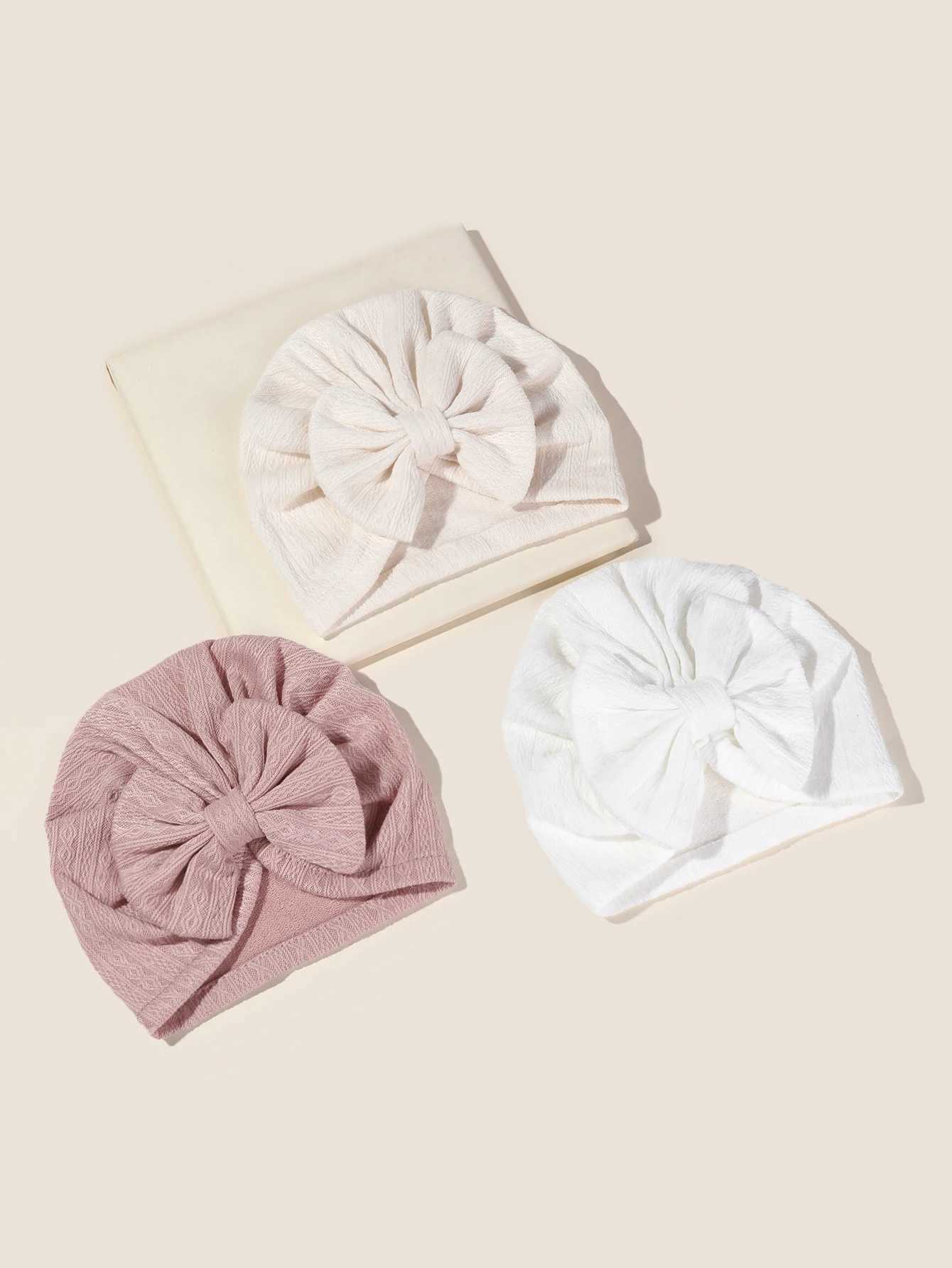 3pcspack Baby Girl Cute Turban Big Bow Hat Toddler Kids Head Wrap Newborn Beanie Solid Color Infant Bonnet Cap 012M Z251029