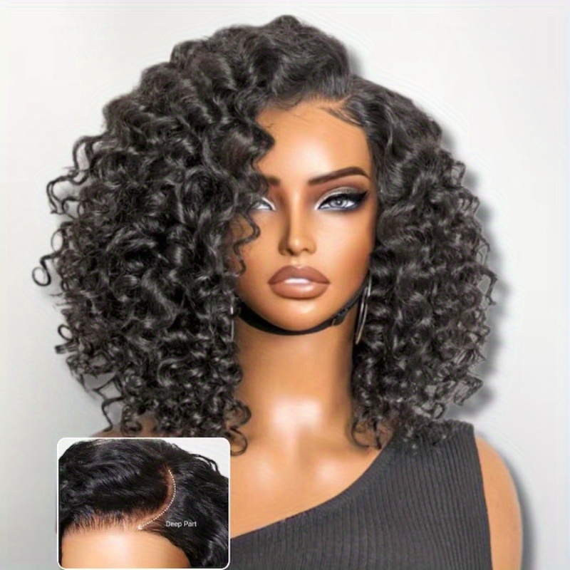 Brazilian Water Wave Human Hair Wig 250% Density Short Curly Bob Lace Front for Women Natural Black Short Hair Wig