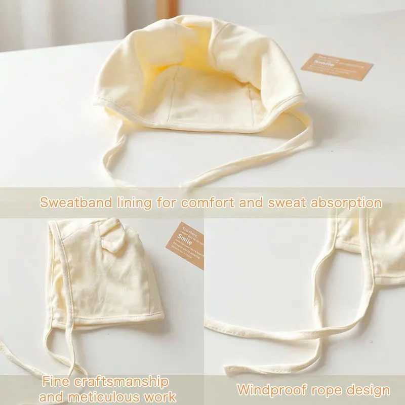 Cute Bear Ear Baby Beanie Cap Soft Cotton Newborn Ear Protection Hat Korean Solid Color Infant Boy Girl Laceup Bonnet Z251029