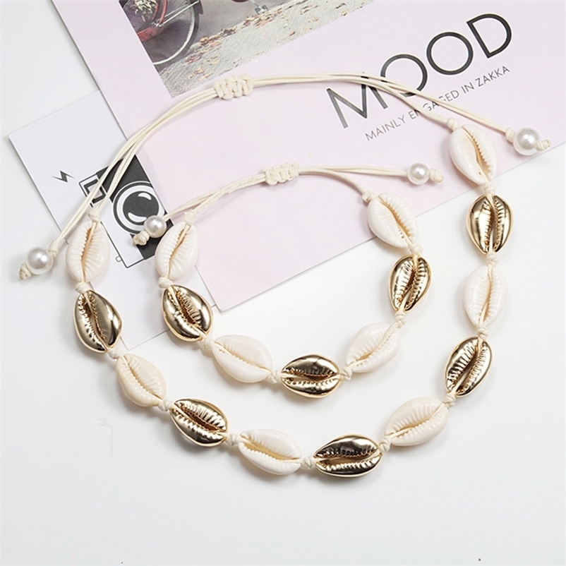 Strands Strings Shell Necklace Bracelet Bohemia Nature Seashell Cowrie Charm Necklaces For Women Choker Rope Chain Bracelets Summer Jewelry Gift 23071