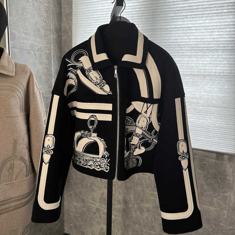 Women's Jackets Designer New H Brand 10,000-Needle Embroidery Short Cashmere Coat Sheepskin Embroidered Patchwork Craft Jacket N9DK