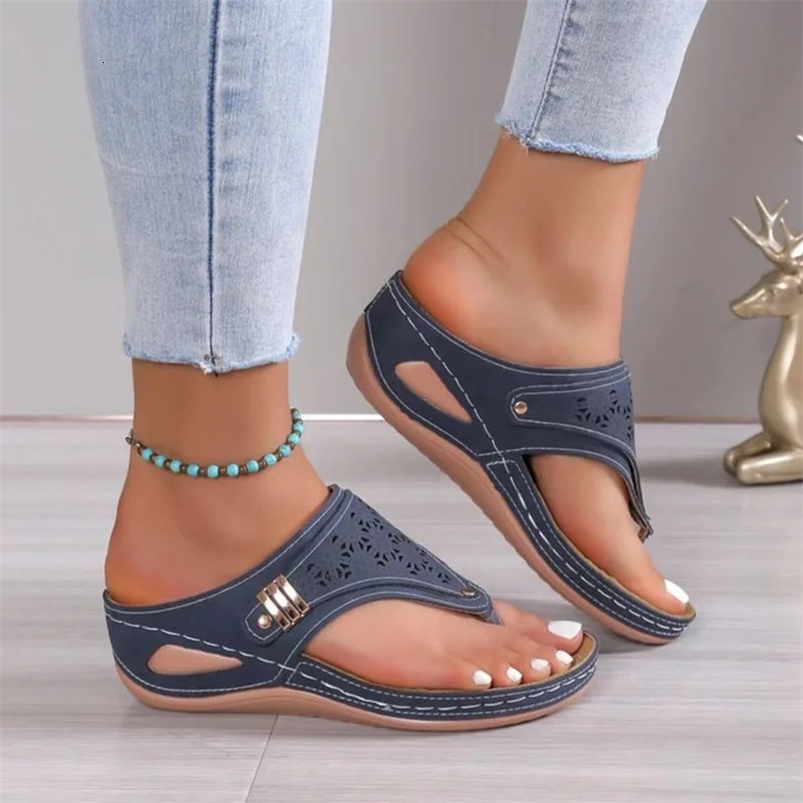 Clip Toe Wedge Heel Sandals for Women Summer Pu Leather Platform Flip Flops Ladies Lightweight Diabetic Walking Sandals 240528