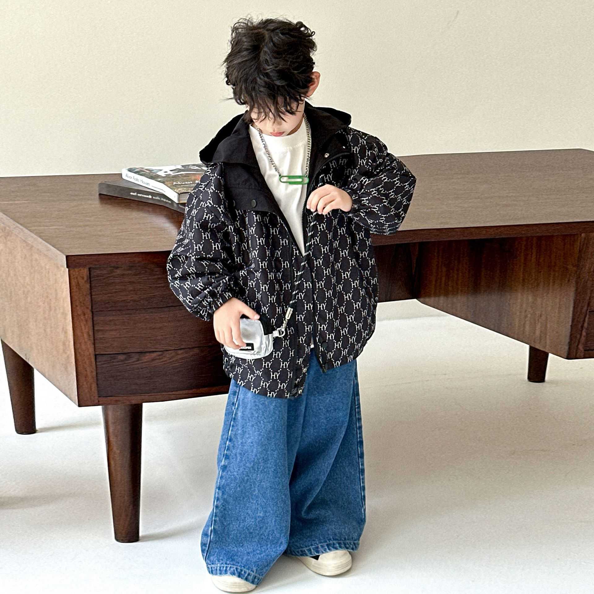 Boys Spring and Autumn Windbreaker Jacket 2025 New Loose Hooded Coat for Children Reversible Casual Trendy Cool Kids Clothing C250923