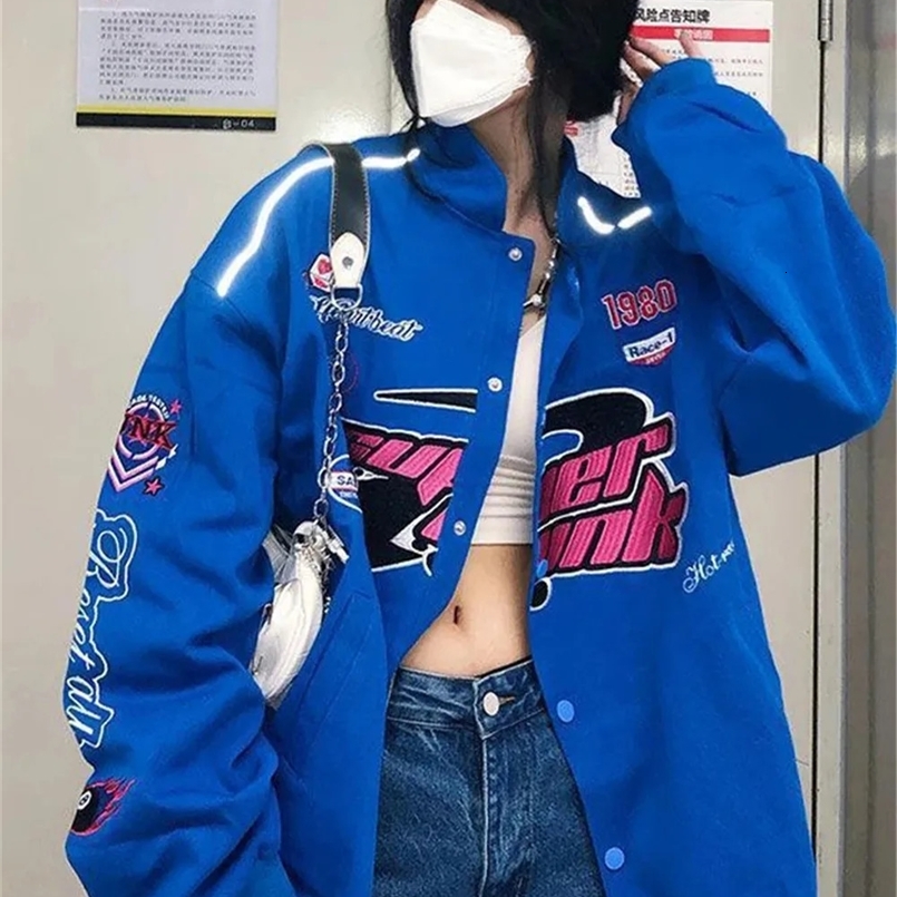 Y2K Racing Style Jacket Men And Women Printed Coat Vintage Casual Colorblock Long Sleeve Varsity Clouths Spring Autumn 240827