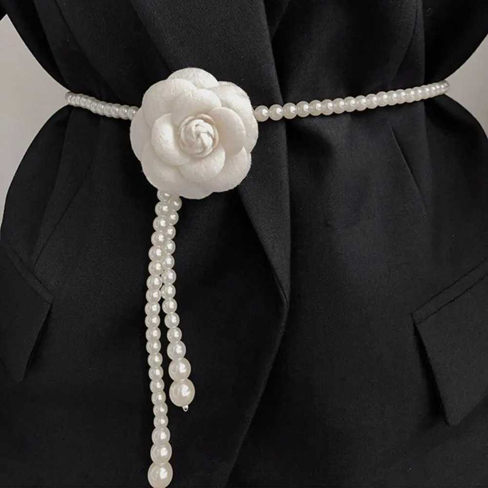 Fashion New Camellia Flower Pearl Waist Belts Dress Decorative Rope Clothing Accessories Women Belt Elegant Pearl Waist Chain13 D250924